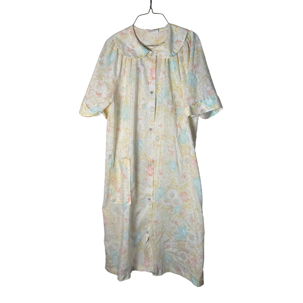 JCPenney Women's VINTAGE Robe Floral Print Pastel Snap Short Sleeve Size 38